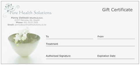 Gift Certificates for massage or naturopathic consulations available